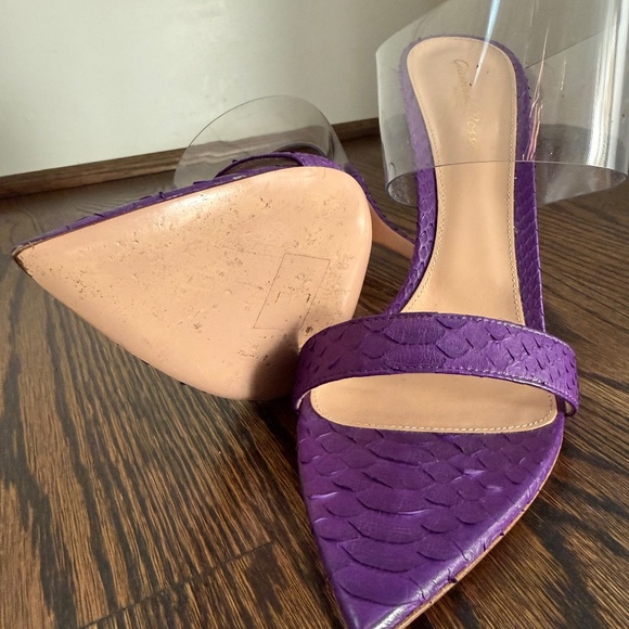 Gianvito Rossi Plexi Purple Python Pointed Toe Mules - Picture 4 of 5